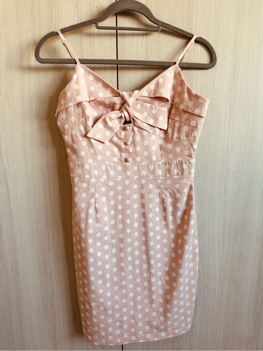 Main Strip Pink Polka Dot Mini Dress with Bow Sz M
